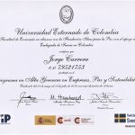 Certificación de participación en el programa en Alta Gerencia en Empresas, Paz y Sostenibilidad , Julio de 2019